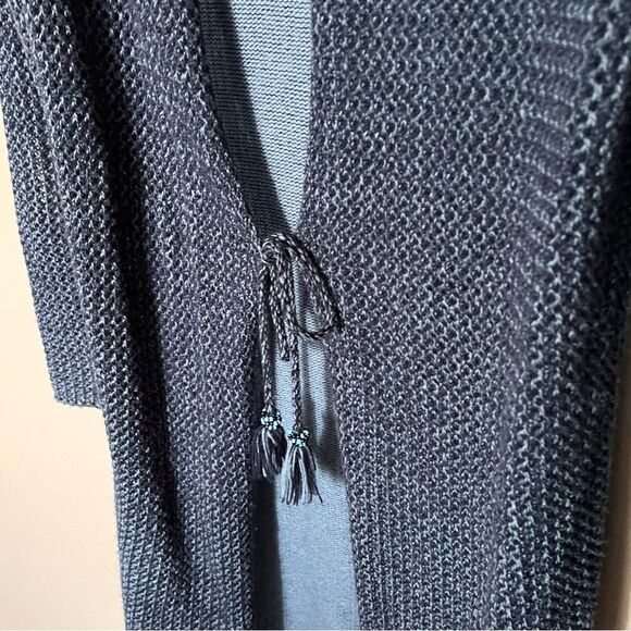 J. Jill Wool Blend Blue Knit Duster Cardigan Sweater with Tassel Ties Size Small - Picture 4 of 12